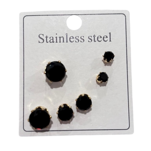 Elegant Stainless Steel Stud Earrings Set. Multiple colors. Gold Tone setting. - Picture 3 of 5